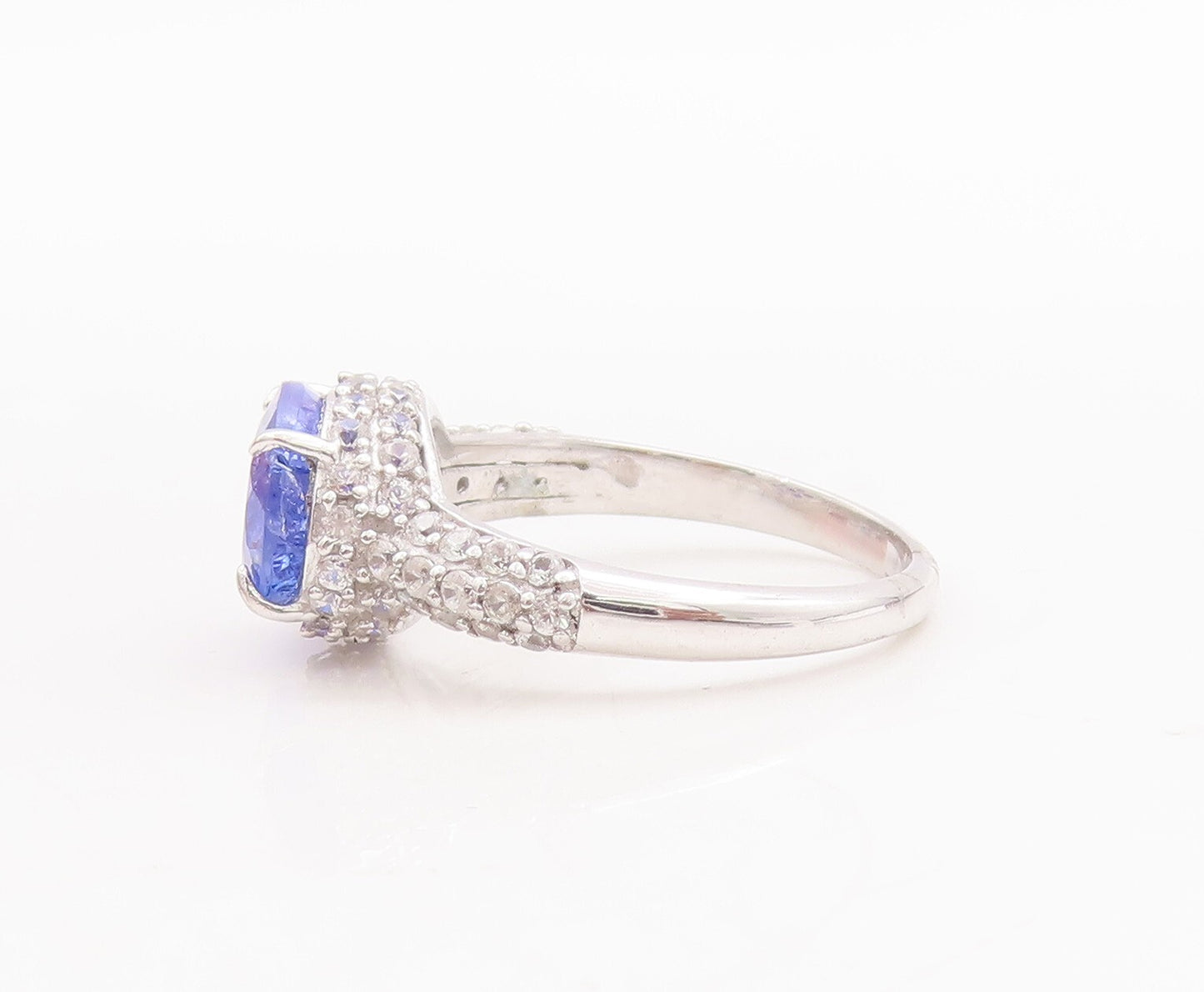 925 Sterling Silver Vintage Ring Oval Cut Tanzanite Halo Sapphire Sz 7 RG29364
