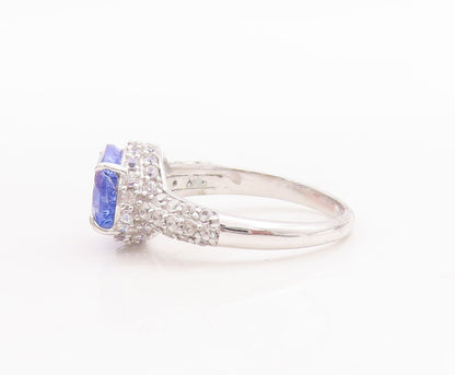 925 Sterling Silver Vintage Ring Oval Cut Tanzanite Halo Sapphire Sz 7 RG29364
