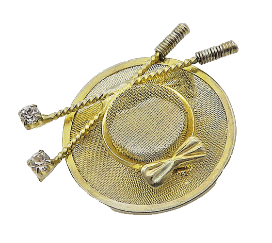 925 Sterling Silver  Vintage Shiny Topaz Bow Tie Hat Motif Brooch Pin  BP7725