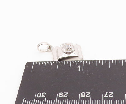 925 Sterling Silver Vintage Pendant Round Cut Topaz Carved Camera  PT24271