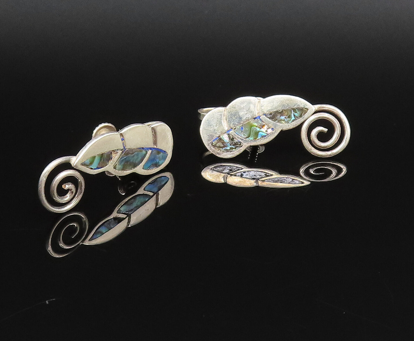 A. MUNOZ MEXICO 925 Silver  Vintage Abalone Spiral Screw Back Earrings EG12029