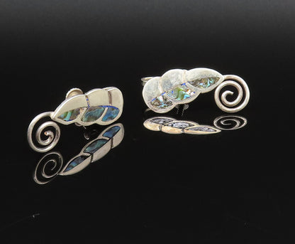 A. MUNOZ MEXICO 925 Silver  Vintage Abalone Spiral Screw Back Earrings EG12029