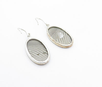 925 Sterling Silver  Vintage Striped Grey Agate Shiny Drop Earrings  EG3158