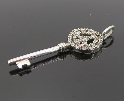 925 Sterling Silver  Shiny Petite Topaz Open Peace Sign Key Pendant  PT6212