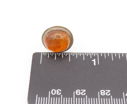 925 Sterling Silver  Vintage Minimalist Oval Amber Studs Earrings  EG12663