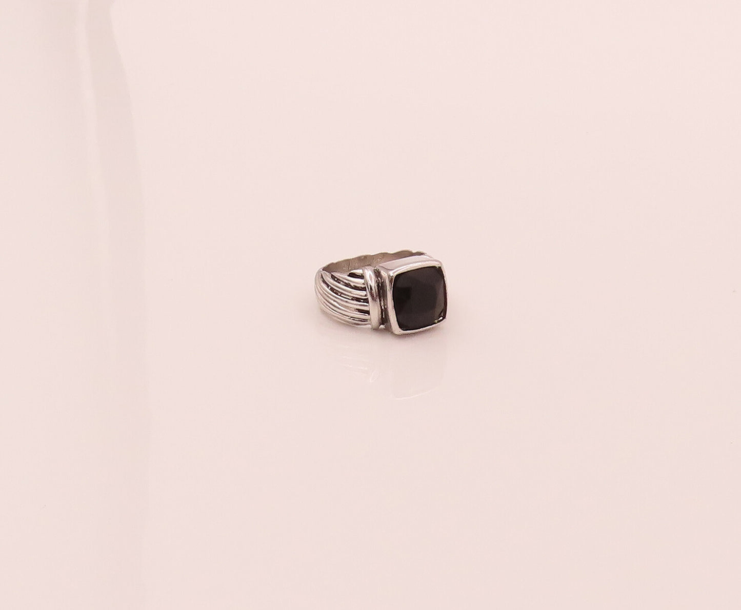 925 Sterling Silver  Vintage Minimalist Onyx Rope Carved Ring Sz 7.25  RG26728