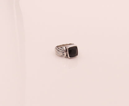 925 Sterling Silver  Vintage Minimalist Onyx Rope Carved Ring Sz 7.25  RG26728
