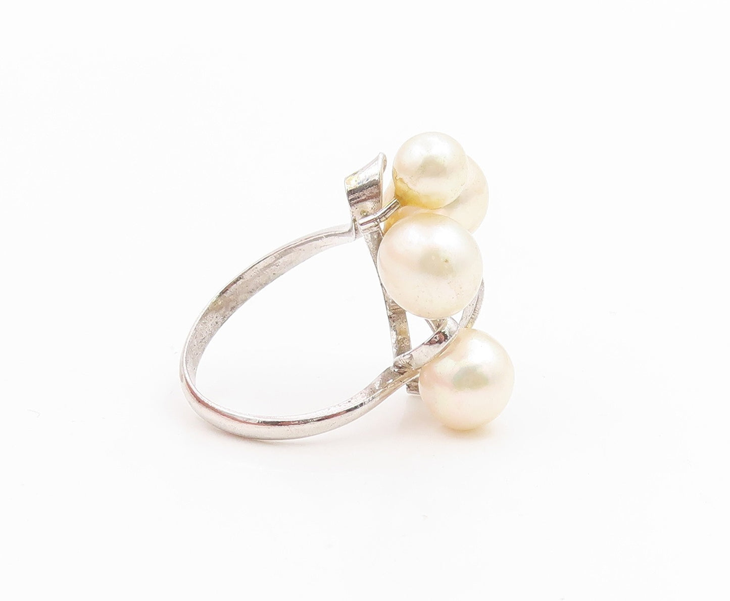 925 Sterling Silver Vintage Ring Elegant Pearl Etched Leaf Band  Sz 6  RG35858