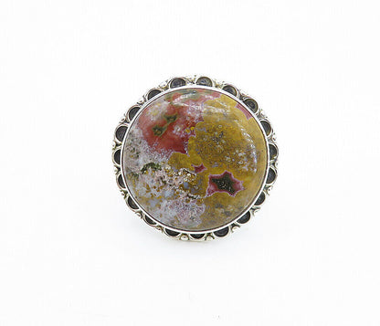 925 Sterling Silver Cabochon Cut Multi Color Jasper Cocktail Ring Sz 9 RG7990