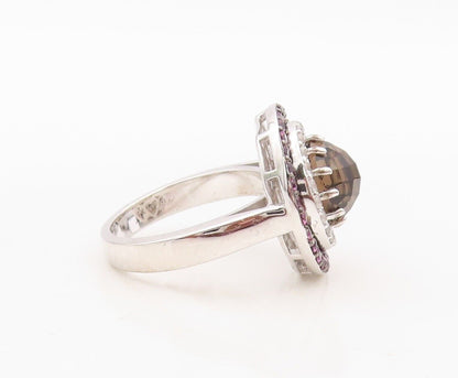 925 Sterling Silver Vintage Ring Smoky Quartz Halo 2 Tone Topaz  Sz 7  RG29992