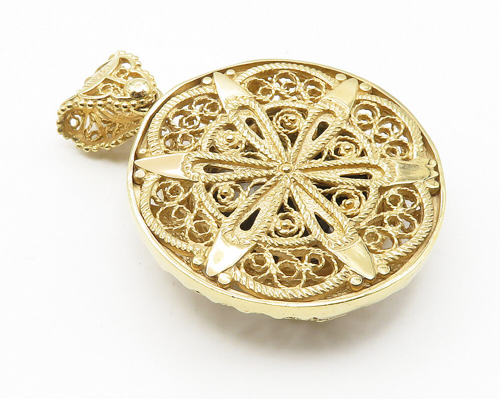 925 Sterling Silver Vintage Multi Stone Gold Plated Filigree Pendant  PT8379