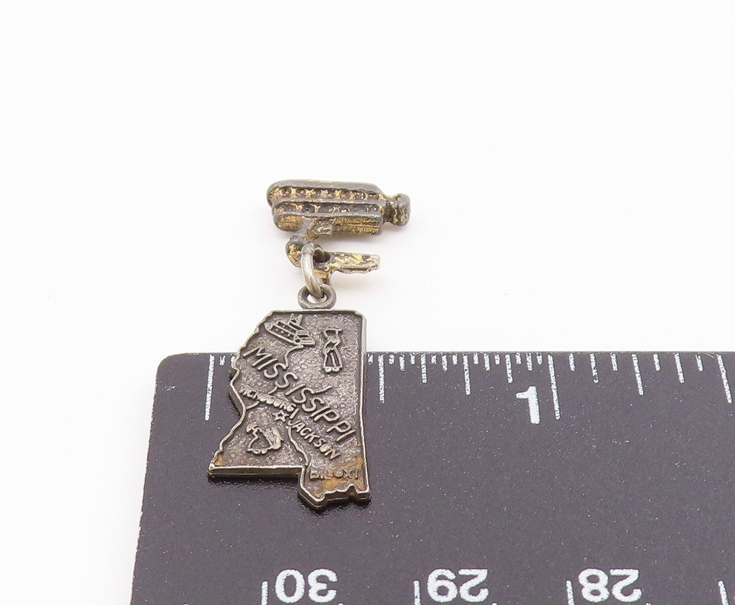 925 Sterling Silver  Vintage Oxidized Mississippi Map Ferry Pendant  PT9039