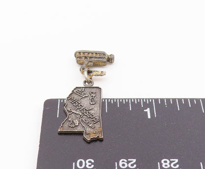 925 Sterling Silver  Vintage Oxidized Mississippi Map Ferry Pendant  PT9039