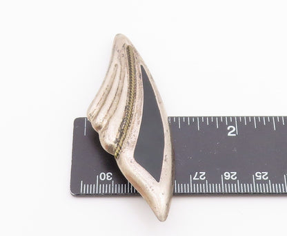 MEXICO 925 Sterling Silver  Vintage Black Onyx Fluted Twist Brooch Pin  BP4091