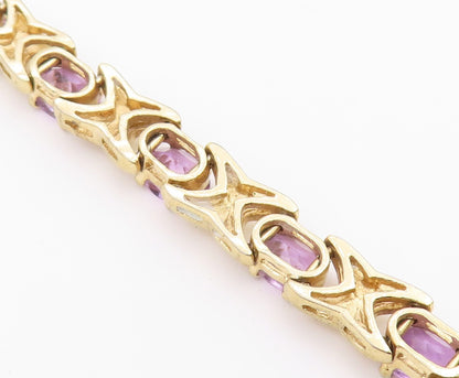 925 Sterling Silver  Amethyst Shiny Gold Plated XO Chain Bracelet  BT5822