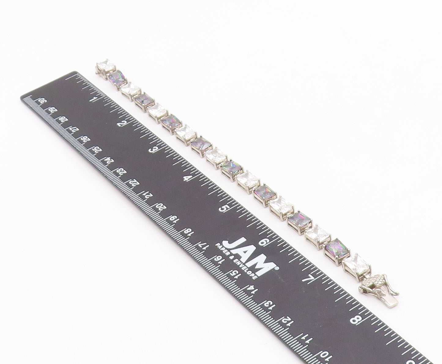 925 Sterling Silver  Vintage Cubic Zirconia & Mystic Topaz Bracelet  BT9518