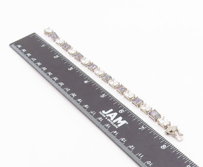 925 Sterling Silver  Vintage Cubic Zirconia & Mystic Topaz Bracelet  BT9518
