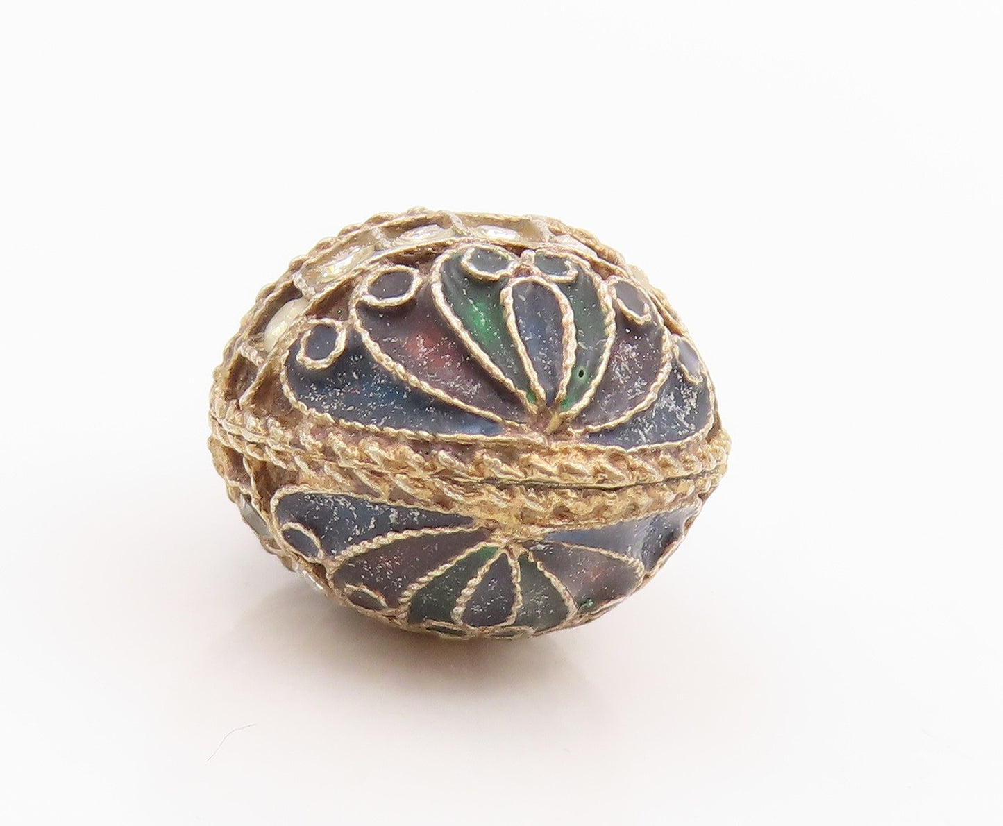 925 Sterling Silver Vintage Pendant Topaz Enameled Floral Faberge Egg  PT26226