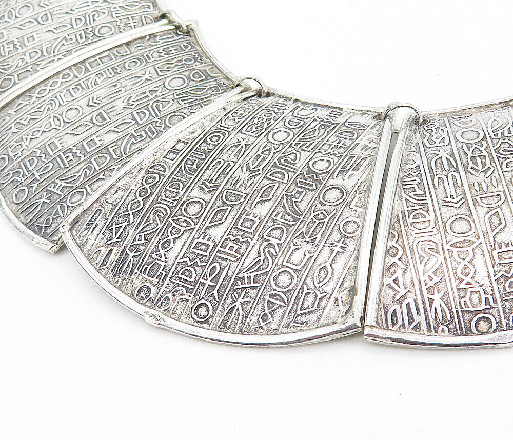 MIDDLE EAST 925 Silver - Vintage Hieroglyphics Pattern Chain Necklace - NE1271