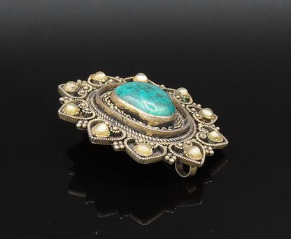 ISRAEL 925 Silver  Vintage Beaded & Twisted Rope Chrysocolla Brooch Pin BP9933