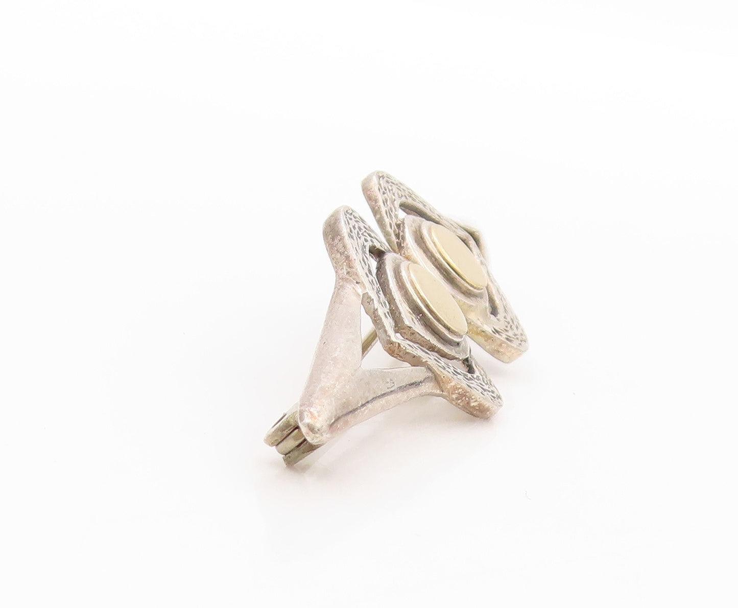 14K Gold & 925 Sterling Silver Vintage Brooch Elegant Double Love Heart  BP11803