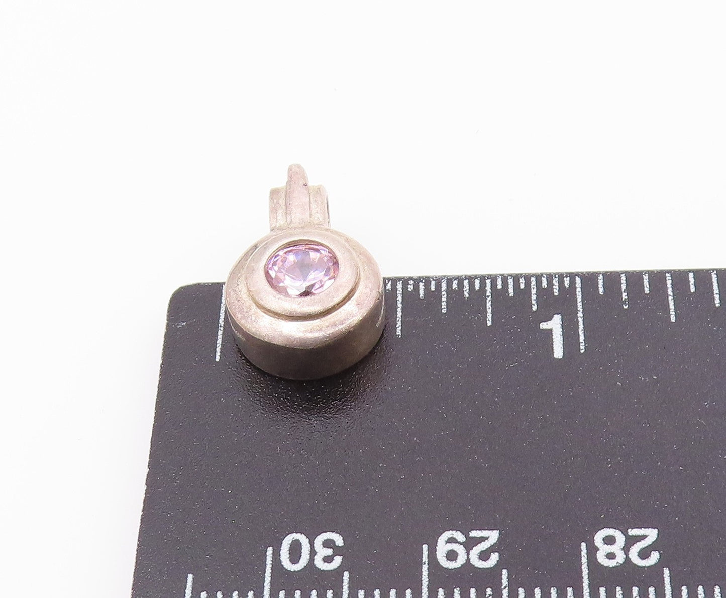 925 Sterling Silver  Vintage Round Cut Pink Cubic Zirconia Pendant  PT11720