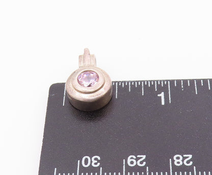 925 Sterling Silver  Vintage Round Cut Pink Cubic Zirconia Pendant  PT11720