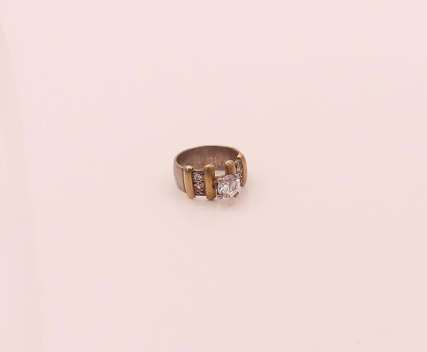 14k GOLD & 925 Silver  Vintage Minimalist CZ Multi Stone Ring Sz 8.25  RG26748