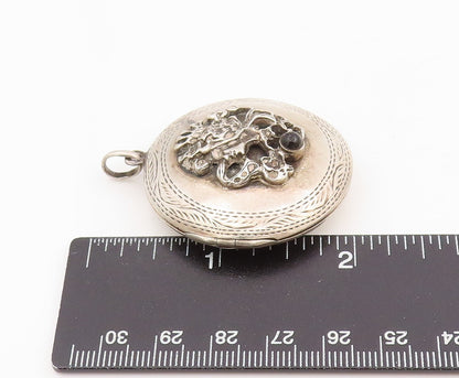 925 Sterling Silver Vintage Pendant Black Onyx Lion Crest Locket OPENS  PT25515