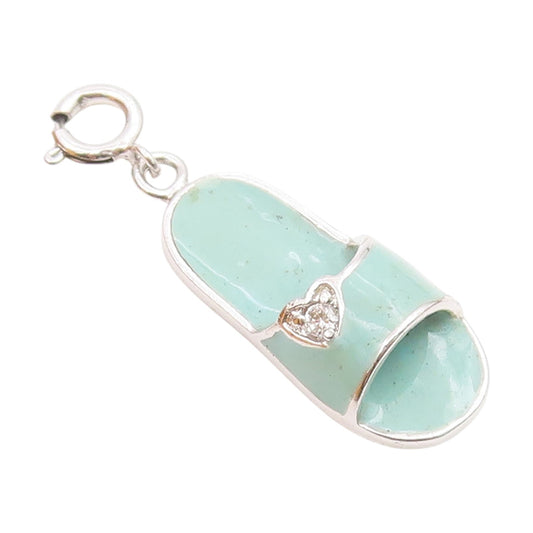 925 Sterling Silver  Topaz Accented Enamel Coated Sandal Motif Pendant  PT8850