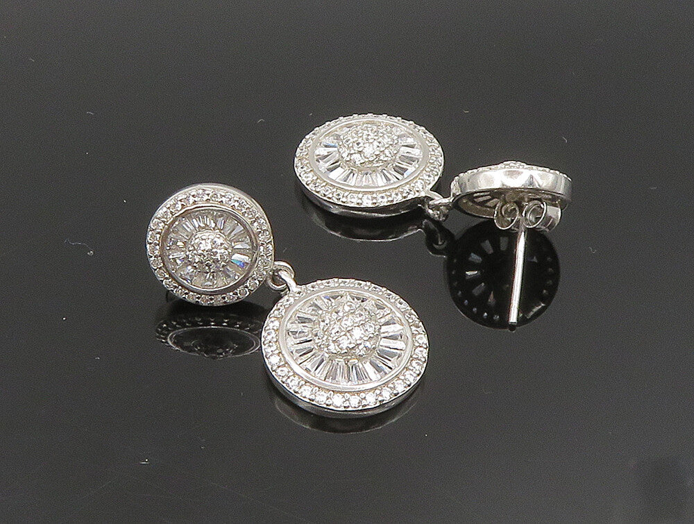 925 Silver  Vintage Sparkly Cubic Zirconia Round Dangle Earrings  EG11600