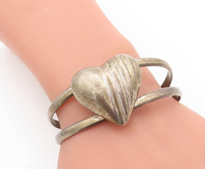 MEXICO 925 Sterling Silver Vintage Dark Tone Love Heart Cuff Bracelet BT2046