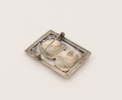 925 Sterling Silver  Vintage Woman's Side Profile Cutout Brooch Pin  BP10202