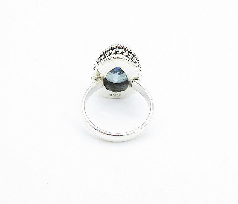 925 Sterling Silver  Faceted Tear Drop Topaz Shiny Cocktail Ring Sz 5  RG7936