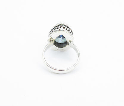 925 Sterling Silver  Faceted Tear Drop Topaz Shiny Cocktail Ring Sz 5  RG7936