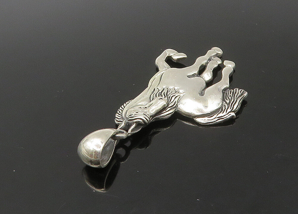 925 Sterling Silver  Vintage Galloping Horse Animal Motif Pendant  PT18299