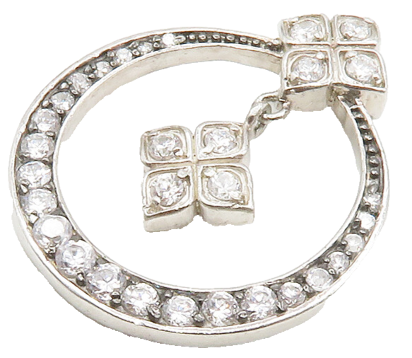 925 Sterling Silver  Cubic Zirconia Floral Detail Open Circle  Pendant PT11493