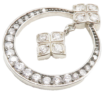 925 Sterling Silver  Cubic Zirconia Floral Detail Open Circle  Pendant PT11493