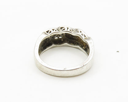 925 Sterling Silver  Vintage Genuine Diamonds Weaved Band Ring Sz 7  RG17976