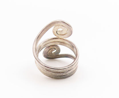 925 Sterling Silver Vintage Ring Modernist Double Spiral Bypass  Sz 8  RG35710