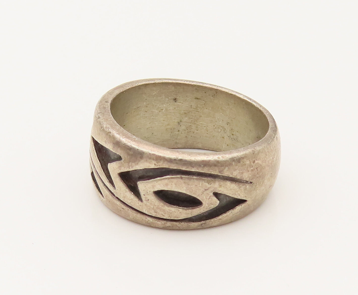 925 Sterling Silver Vintage Carved Arrow Abstract Band Ring Sz 4.5  RG26462