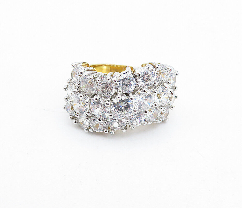 925 Sterling Silver  Cubic Zirconia Gold Plated Shiny Band Ring Sz 6  RG4347