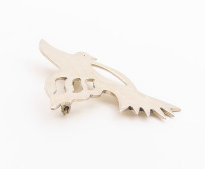MEXICO 925 Sterling Silver  Vintage Shiny Flying Bird Motif Brooch Pin  BP4629
