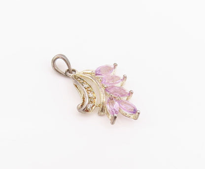 925 Sterling Silver Vintage Pendant Marquise Cut Amethyst & Topaz  PT24267