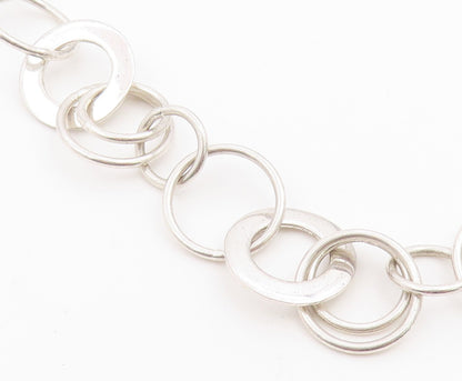 925 Sterling Silver Vintage Necklace Modernist Interlocking Circles Chain NE4942