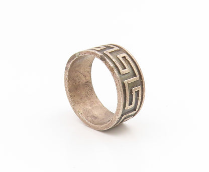 925 Sterling Silver Vintage Ring Carved Greek Key Pattern Band  Sz 6  RG35093
