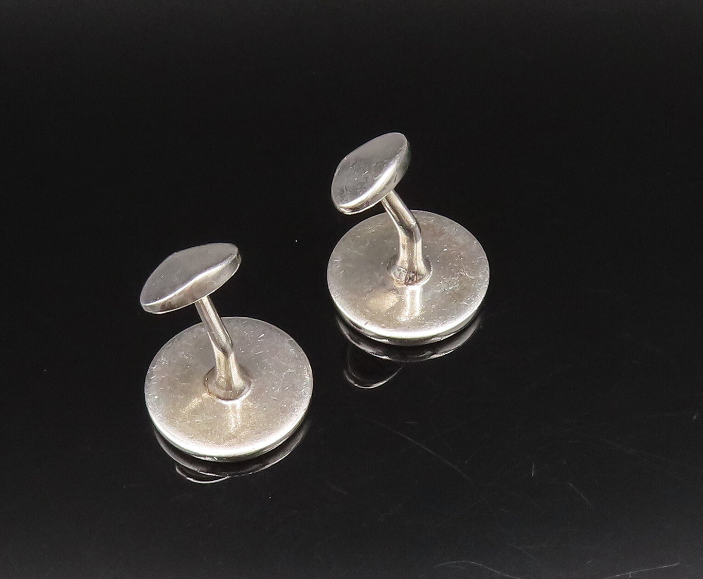 925 Sterling Silver  Vintage White Enamel Etched Lines Cuff Links  TR3422