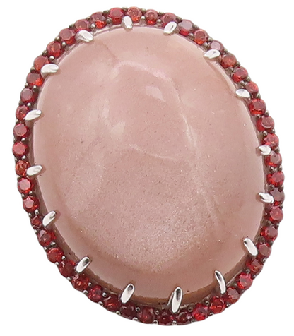 925 Sterling Silver Vintage Ring Large Cabochon Gemstone Halo CZ  Sz 7  RG30828