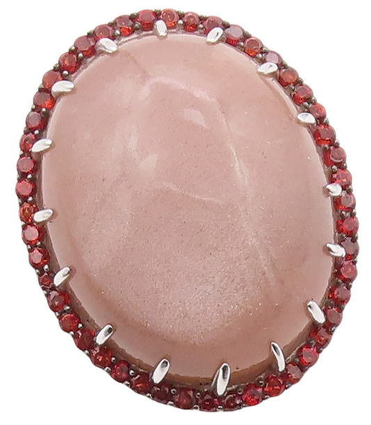 925 Sterling Silver Vintage Ring Large Cabochon Gemstone Halo CZ  Sz 7  RG30828