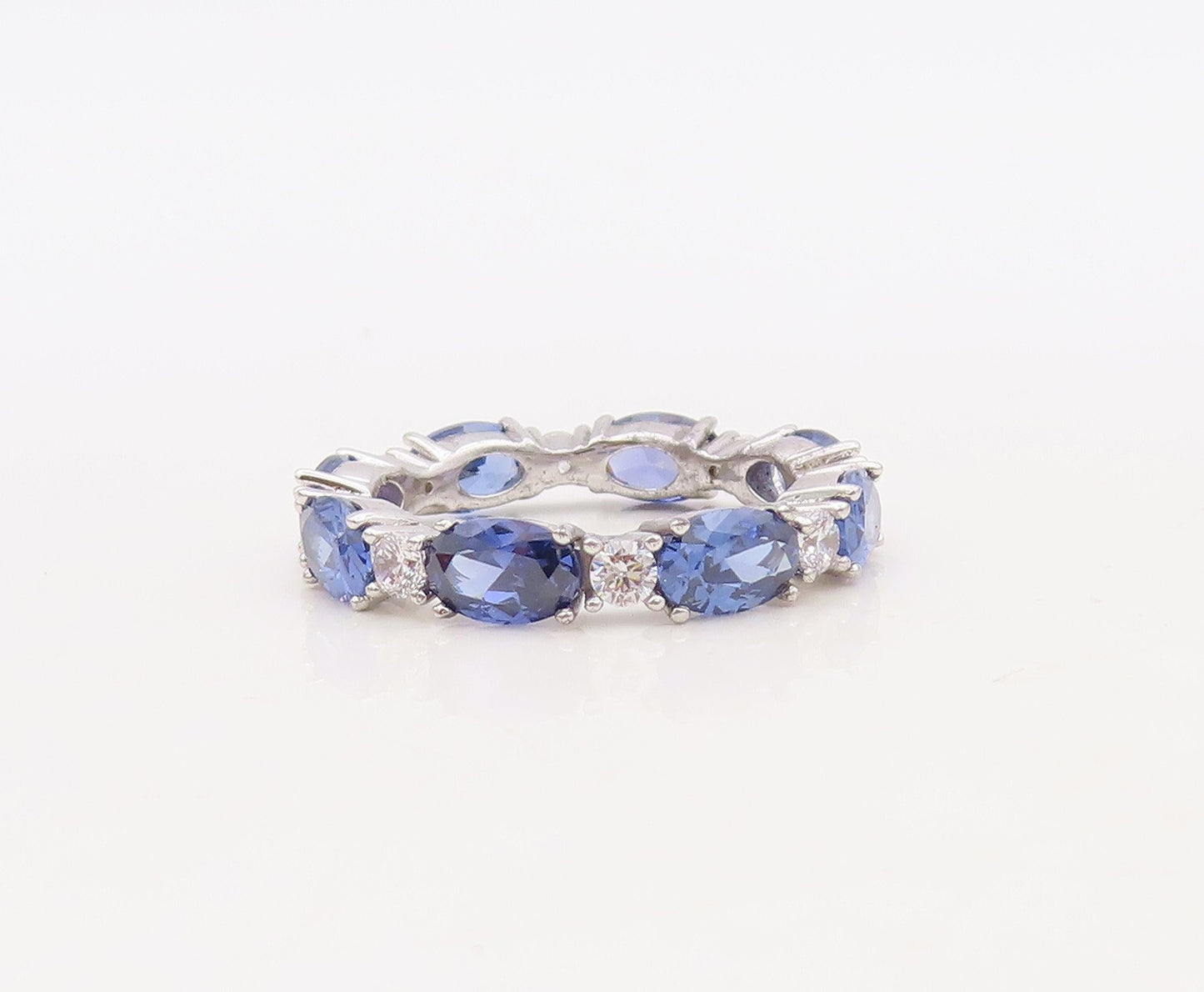 925 Sterling Silver Vintage Ring Oval Cut Sapphire & CZ 360 Band  Sz 7 RG30508